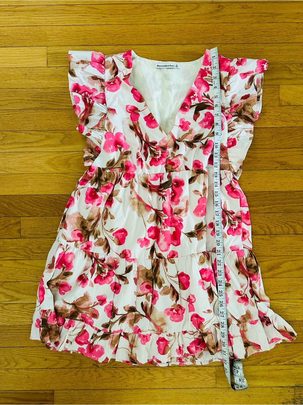 Abercrombie & Fitch Womens V-Neck Pink Short-Sleeve Ruffle Mini Dress Sz M - Picture 12 of 14